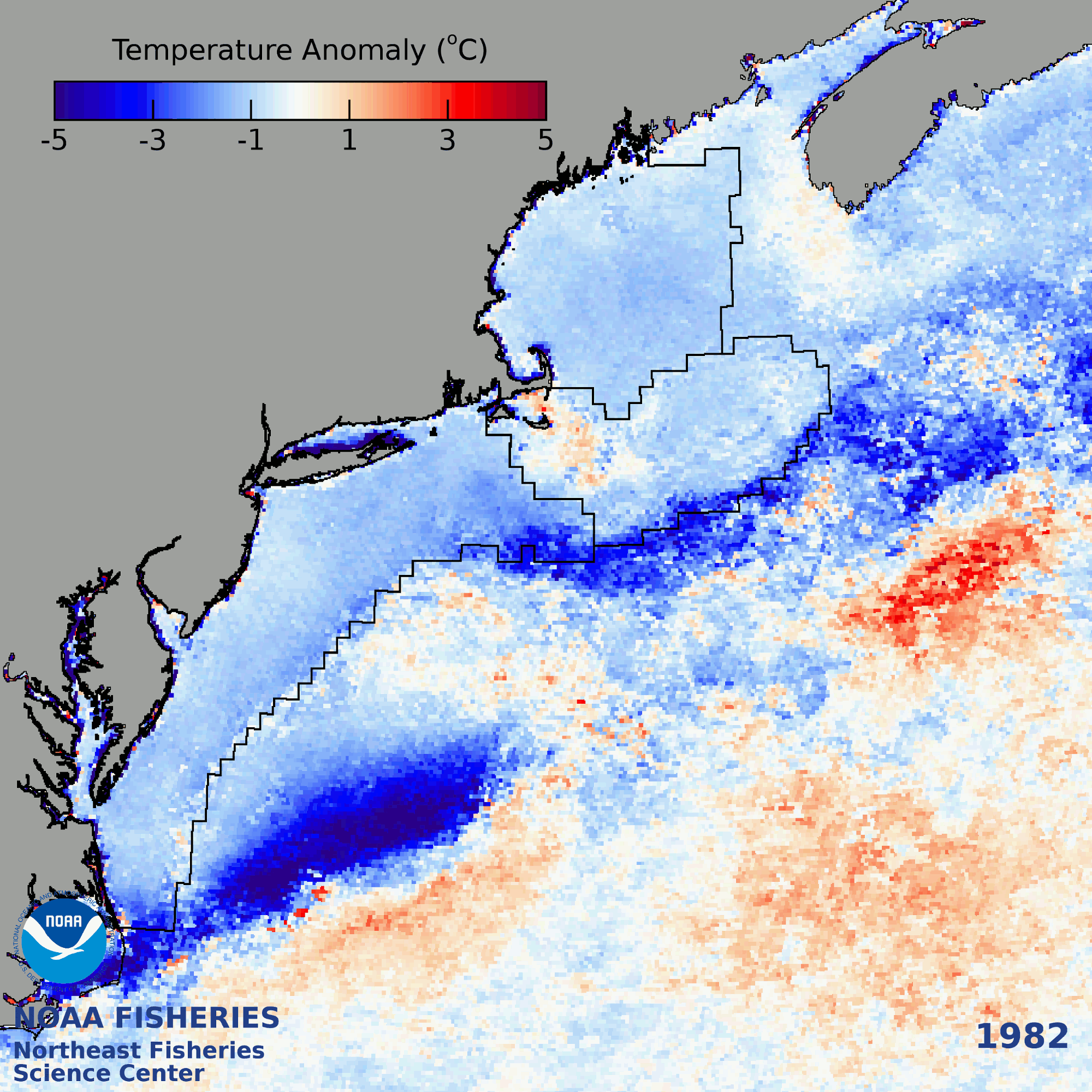 Annual sea-surface temperature anomalies in the Northwest Atlantic.