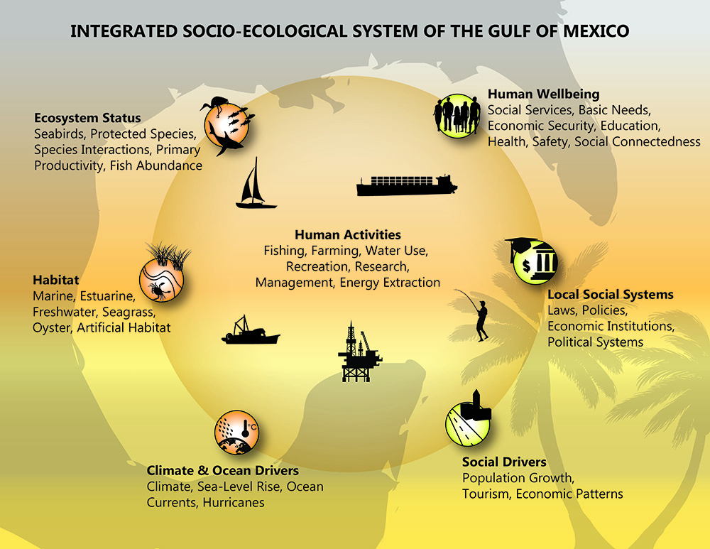 Integrated Socio-ecological conceptual model for the system of the Gulf of Mexico