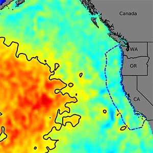 Heatmap of sea surface temperature anomalies (SSTa) in the California Current ecosystem
